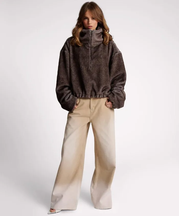 One Teaspoon Jackets Women Sauvage Faux Fur Cropped Pullover Jacket