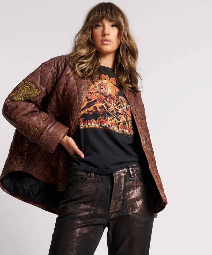 One Teaspoon Jackets Women Vintage Brown Eagle Eye Wadded Jacket