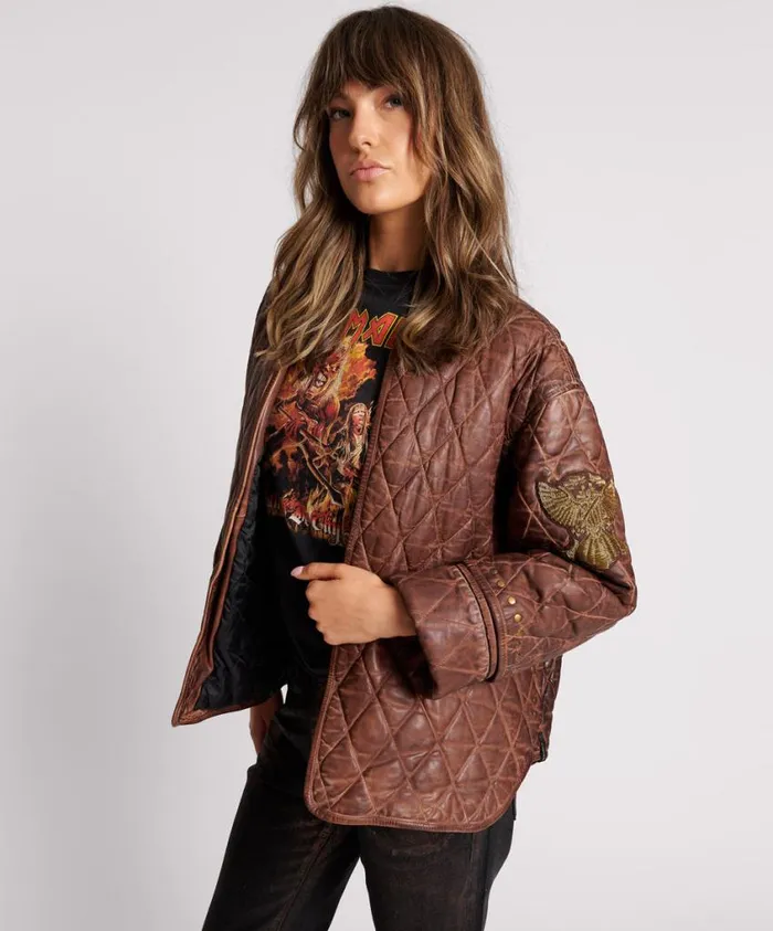 One Teaspoon Jackets Women Vintage Brown Eagle Eye Wadded Jacket