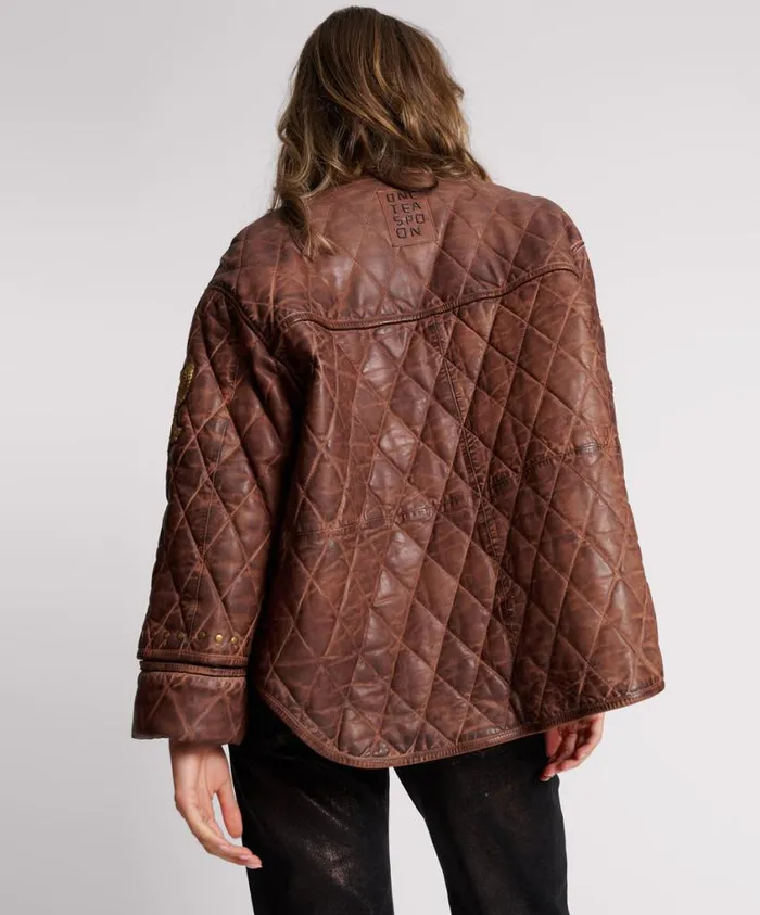 One Teaspoon Jackets Women Vintage Brown Eagle Eye Wadded Jacket