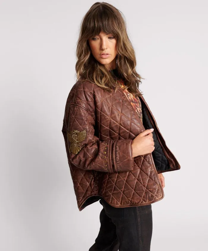 One Teaspoon Jackets Women Vintage Brown Eagle Eye Wadded Jacket