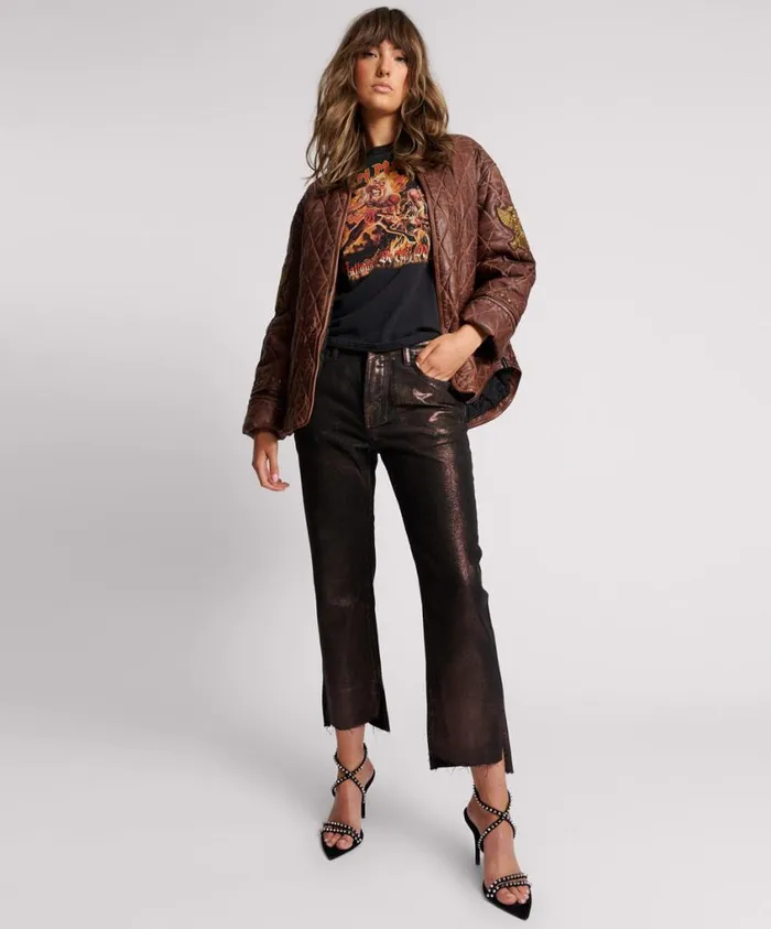 One Teaspoon Jackets Women Vintage Brown Eagle Eye Wadded Jacket