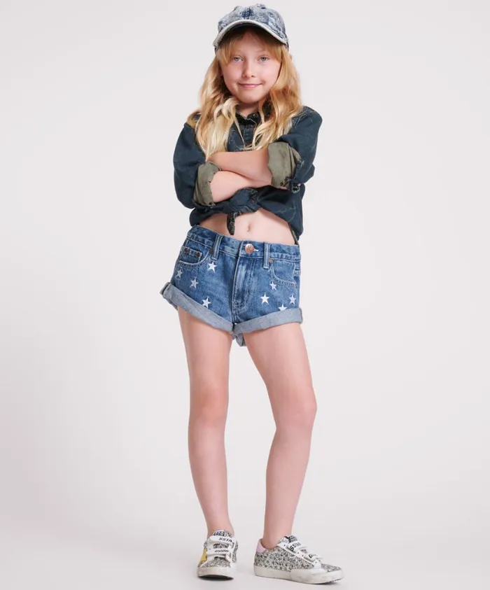 One Teaspoon Kids Clothing Women PACIFICA KIDS DENIM BANDIT SHORTS
