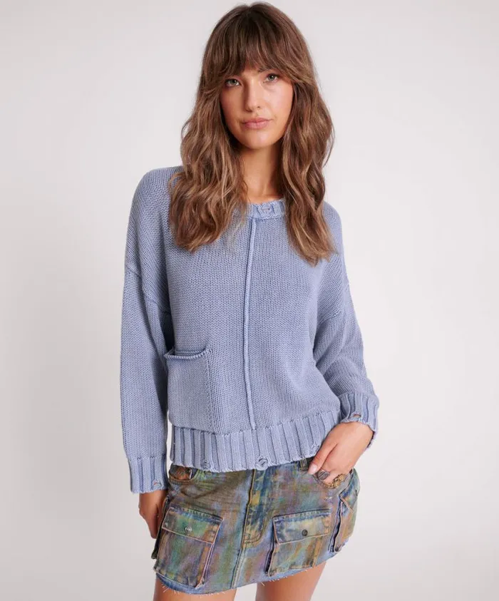 One Teaspoon Knitwear Women Acid Washed Oversized Pocket Sweater