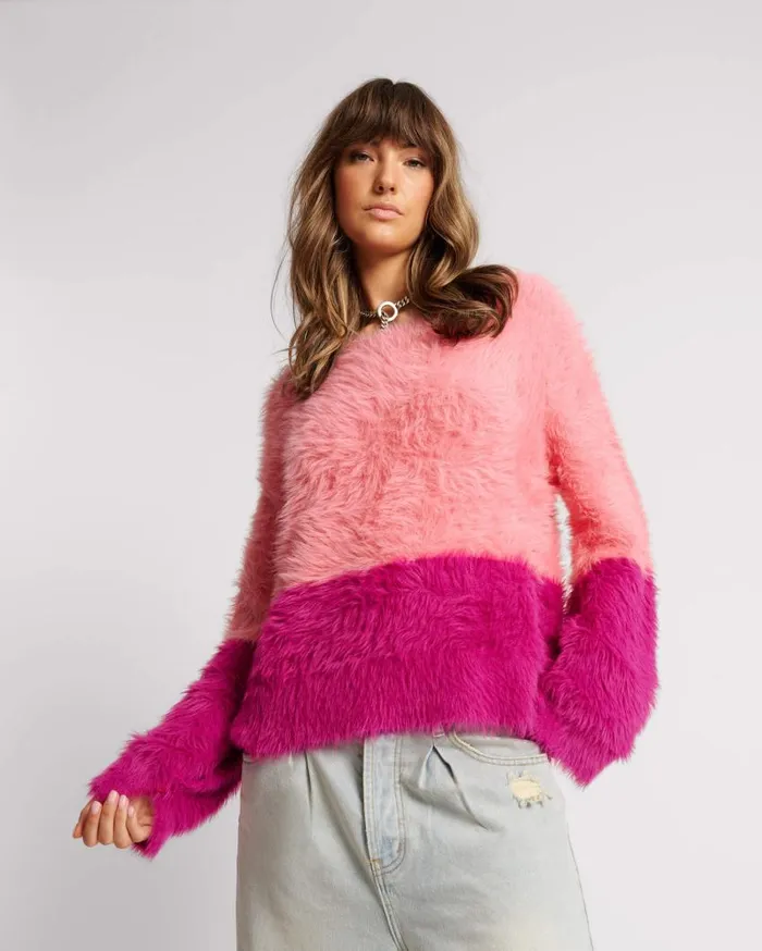 One Teaspoon Knitwear Women Fluffy Colour Block Sweater