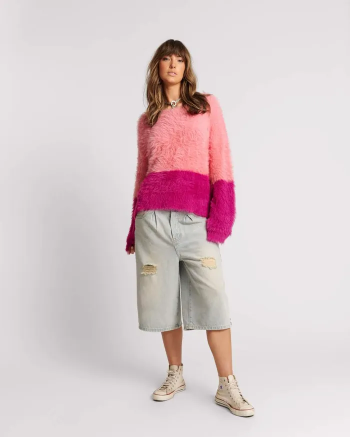 One Teaspoon Knitwear Women Fluffy Colour Block Sweater