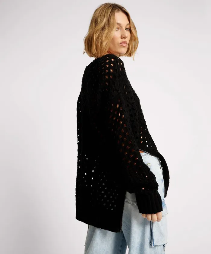 One Teaspoon Knitwear Women Knitted Fishnet Sweater Zip Side USA