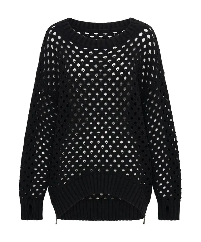One Teaspoon Knitwear Women Knitted Fishnet Sweater Zip Side USA