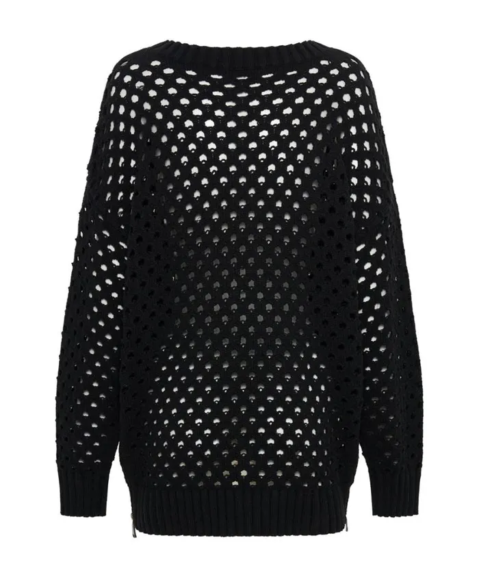 One Teaspoon Knitwear Women Knitted Fishnet Sweater Zip Side USA