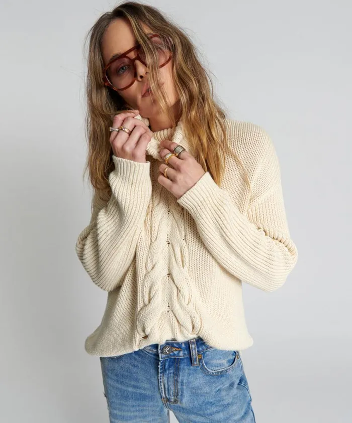 One Teaspoon Knitwear Women Poison Cable Knit Sweater Cream