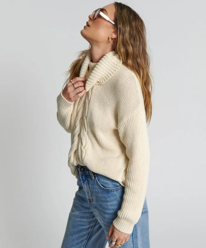 One Teaspoon Knitwear Women Poison Cable Knit Sweater Cream