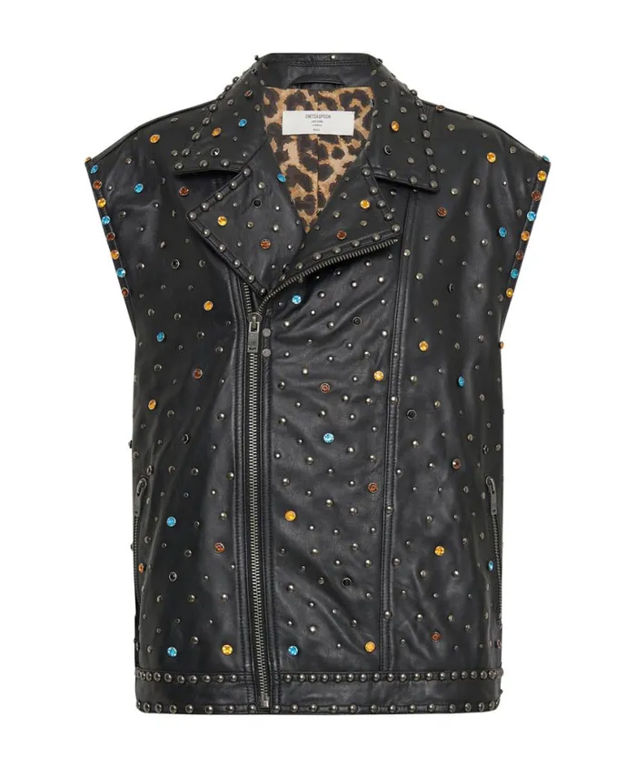 One Teaspoon Leather Jackets Women Studded Jewel Leather Eagle Punk Sleeveless Jacket