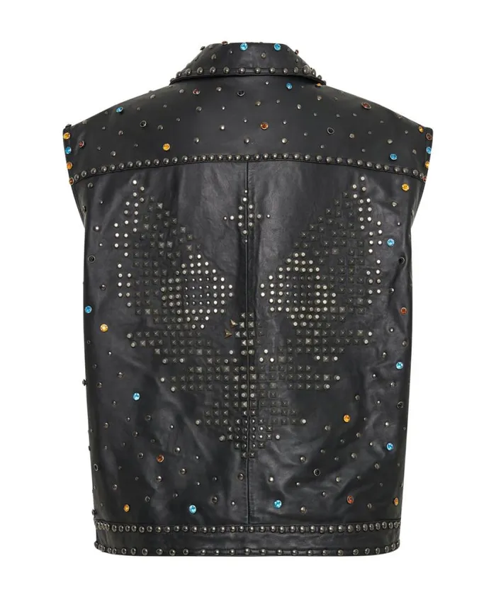 One Teaspoon Leather Jackets Women Studded Jewel Leather Eagle Punk Sleeveless Jacket