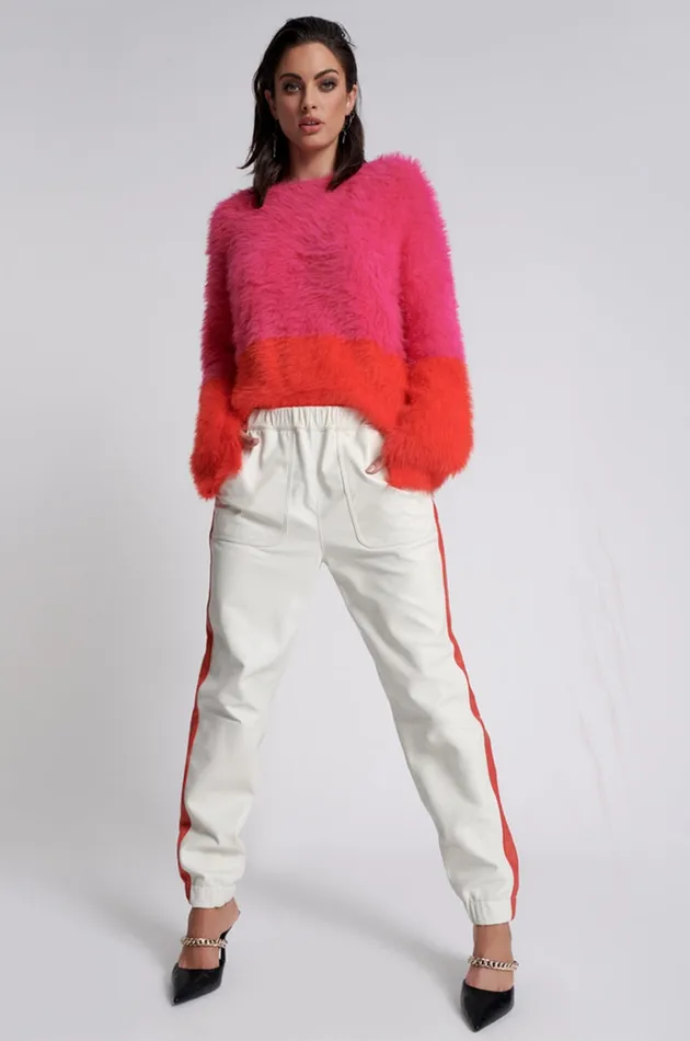 One Teaspoon Leather Women Red Line Leather Track Pants