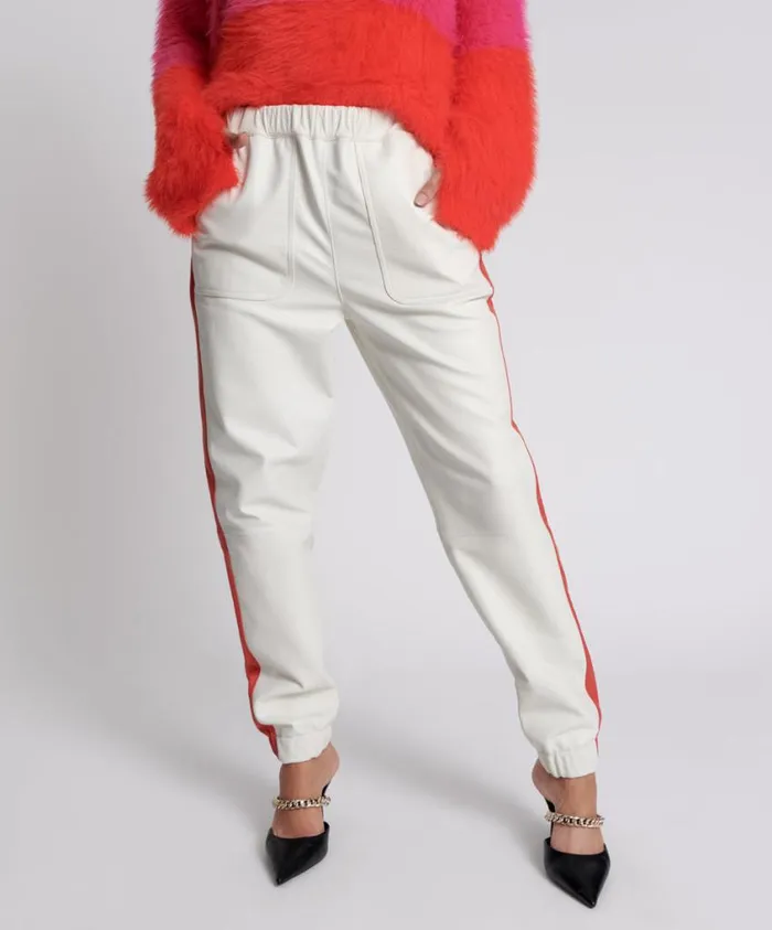 One Teaspoon Leather Women Red Line Leather Track Pants