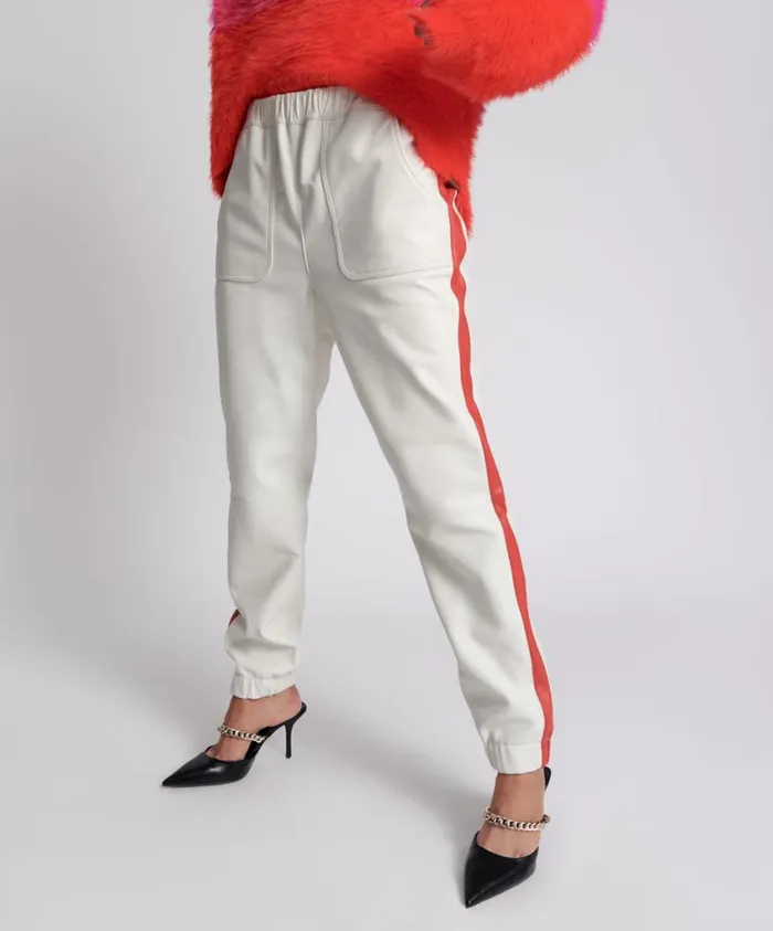 One Teaspoon Leather Women Red Line Leather Track Pants