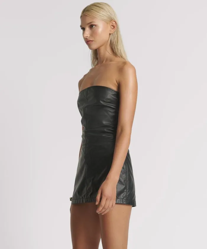 One Teaspoon Midi and Maxi Dresses Women Leather Strapless Tube Dress