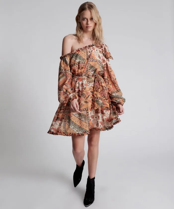 One Teaspoon Mini Dresses Women Bazaar Paisley One Shoulder Dress