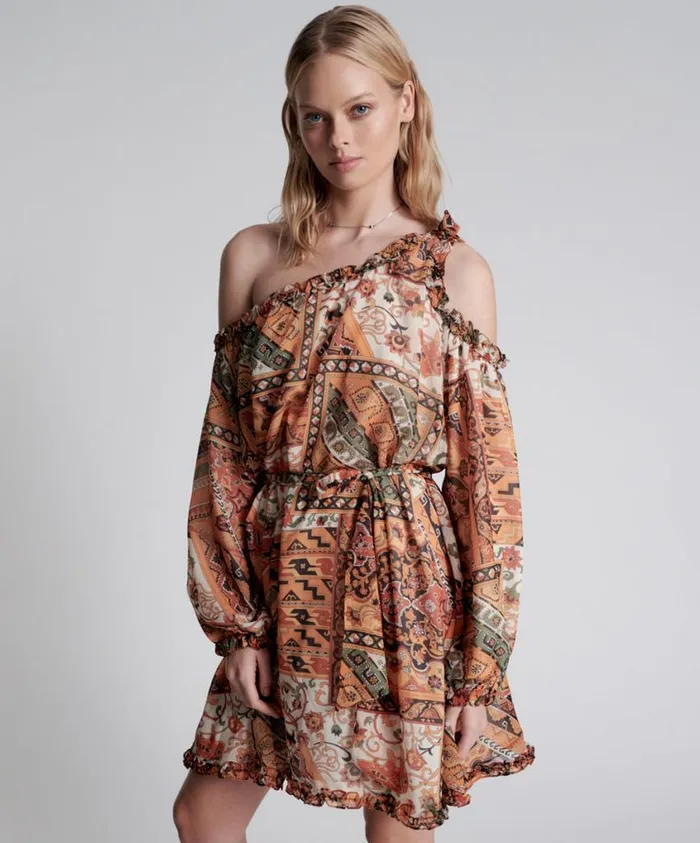 One Teaspoon Mini Dresses Women Bazaar Paisley One Shoulder Dress