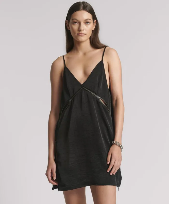 One Teaspoon Mini Dresses Women Courtney Zipped Up Satin Mini Slip Dress