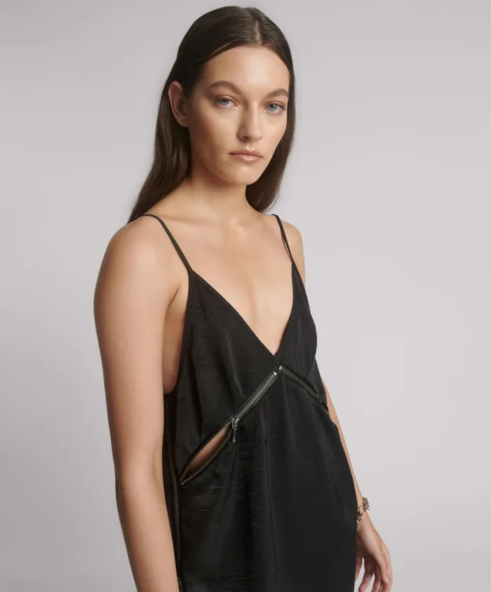 One Teaspoon Mini Dresses Women Courtney Zipped Up Satin Mini Slip Dress