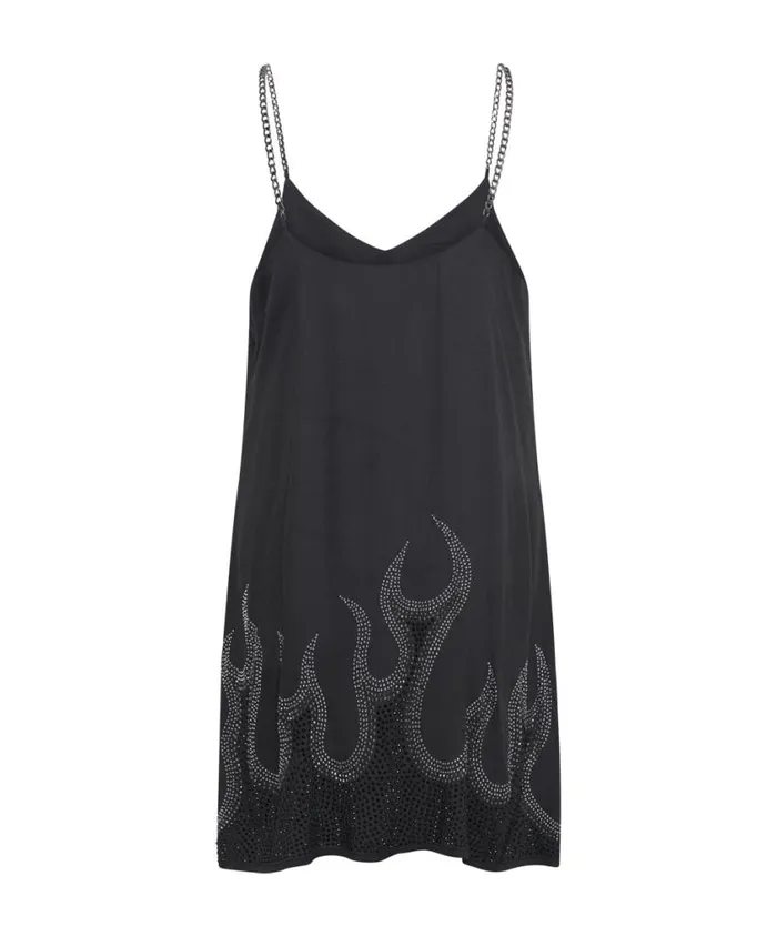 One Teaspoon Mini Dresses Women On Fire Black Crystal Slip Dress