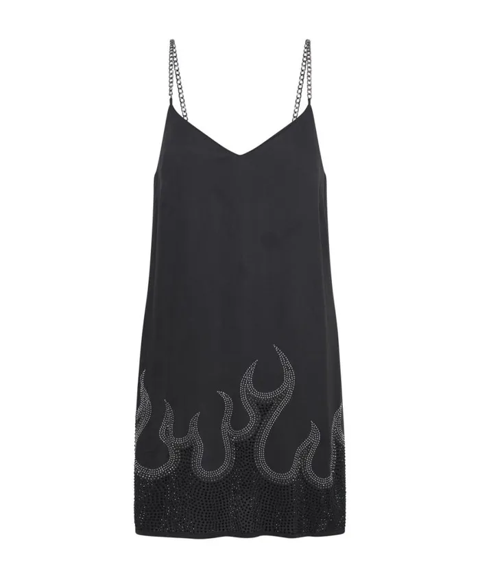 One Teaspoon Mini Dresses Women On Fire Black Crystal Slip Dress