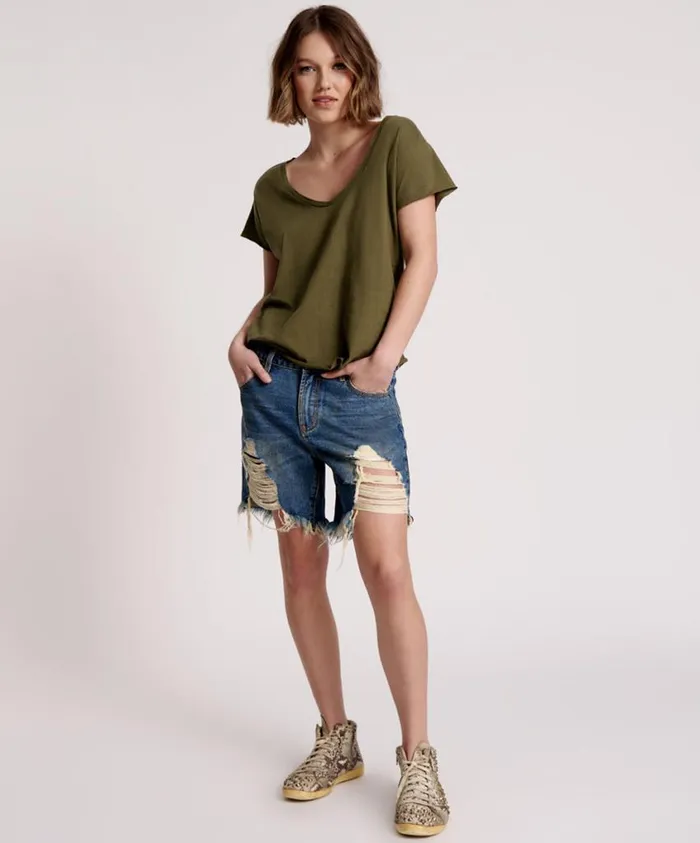 One Teaspoon Organic Tees Women Organic Peace Scoop Neck Tee