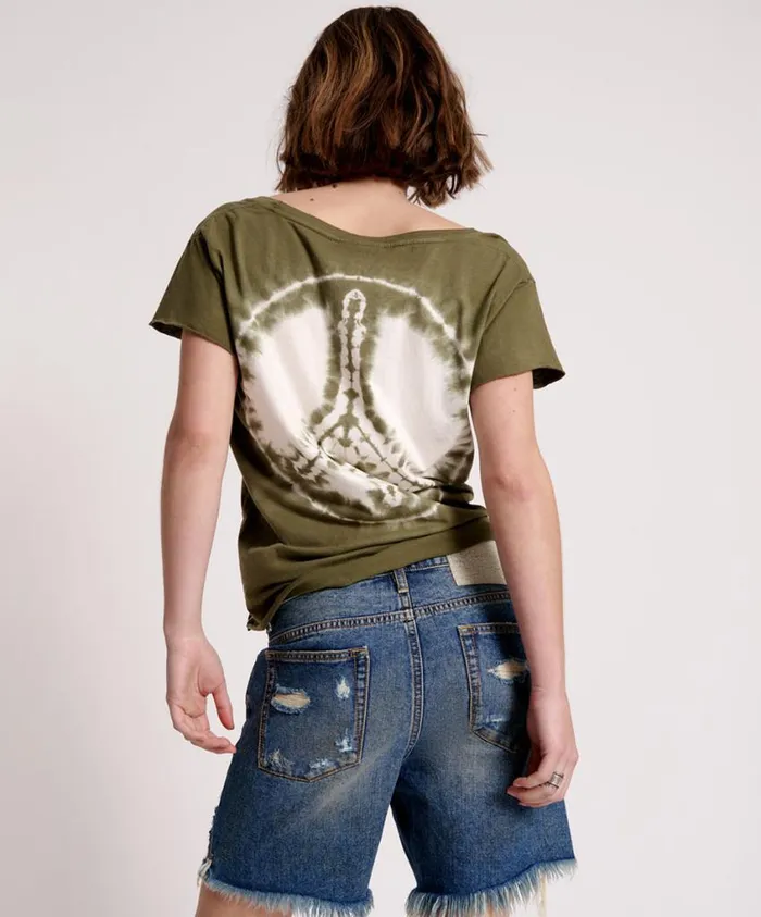One Teaspoon Organic Tees Women Organic Peace Scoop Neck Tee