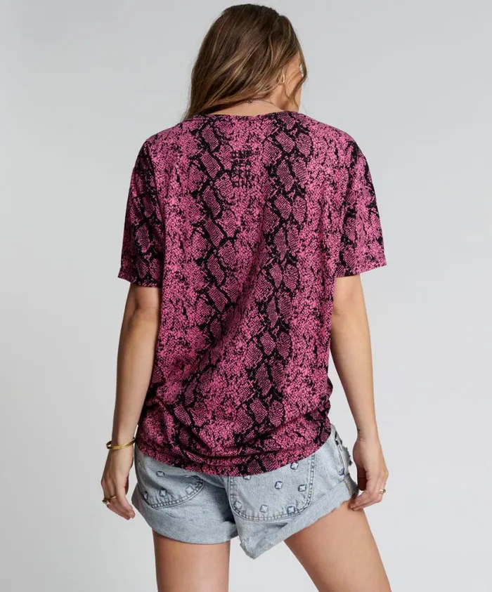 One Teaspoon Organic Tees Women Snake Hand Printed Organic Crew Tee