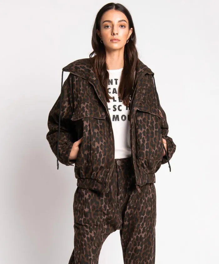 One Teaspoon Puffa Jackets Women Bronze Leopard Puffa Jacket