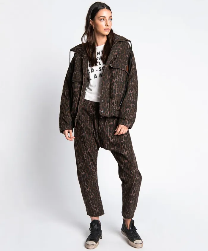One Teaspoon Puffa Jackets Women Bronze Leopard Puffa Jacket