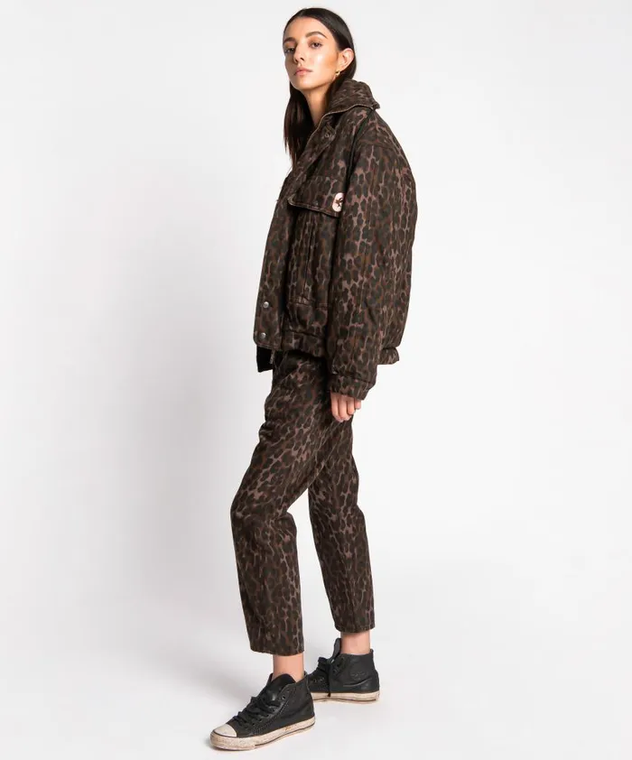 One Teaspoon Puffa Jackets Women Bronze Leopard Puffa Jacket