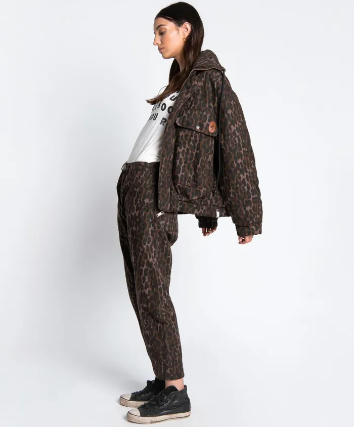 One Teaspoon Puffa Jackets Women Bronze Leopard Puffa Jacket