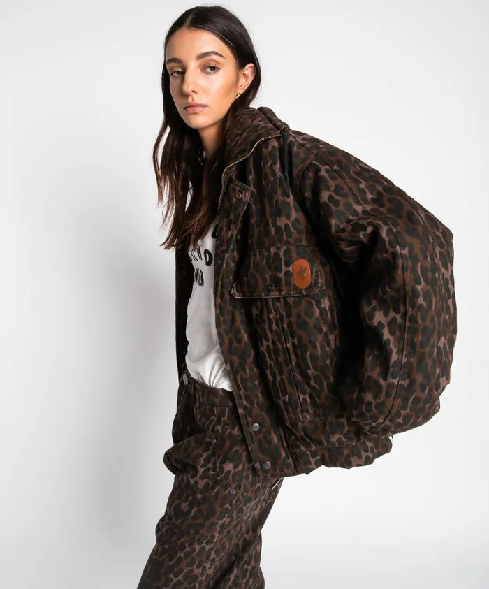 One Teaspoon Puffa Jackets Women Bronze Leopard Puffa Jacket