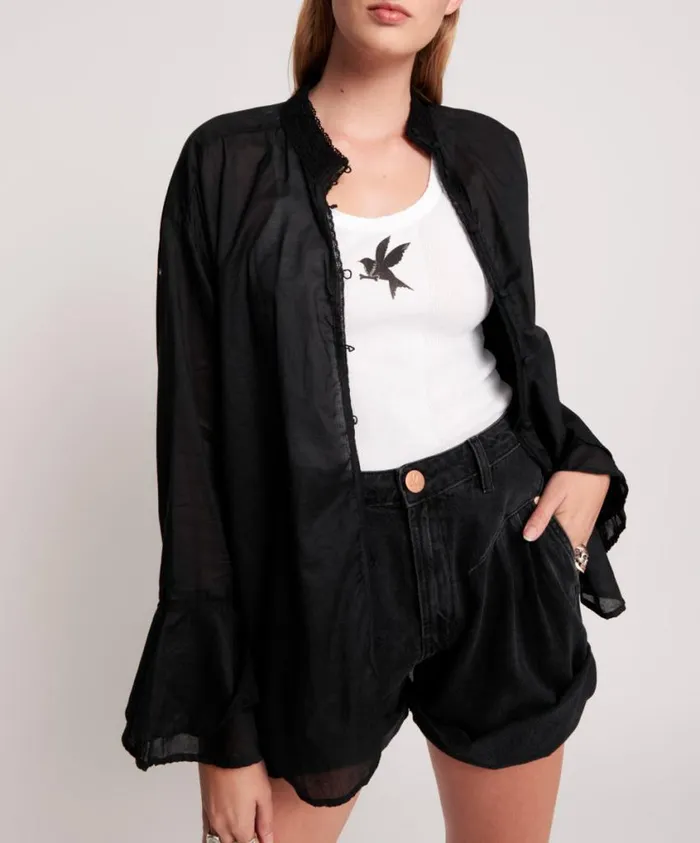 One Teaspoon Shirts Women Black Voile Fantasie Shirt