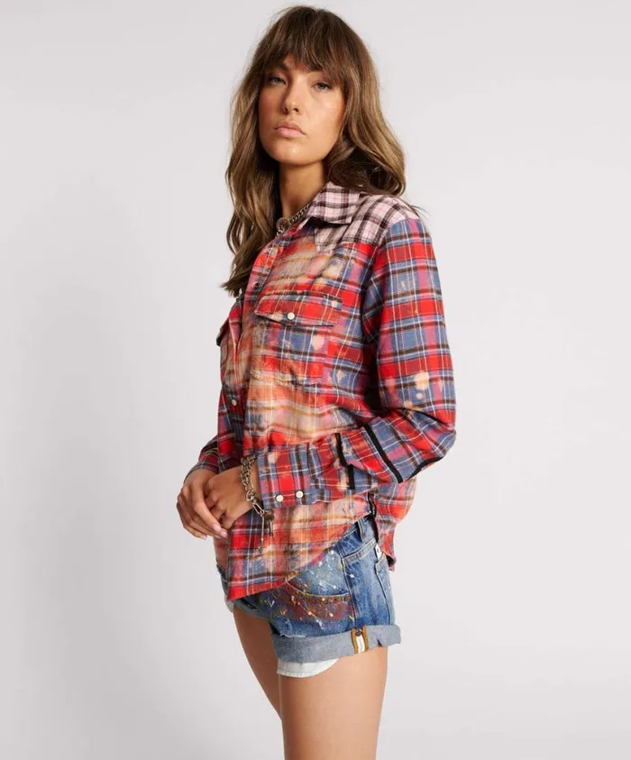 One Teaspoon Shirts Women Distressed Flannel Western Shirt