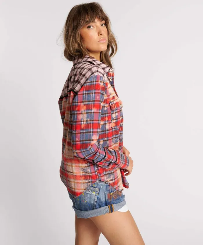 One Teaspoon Shirts Women Distressed Flannel Western Shirt