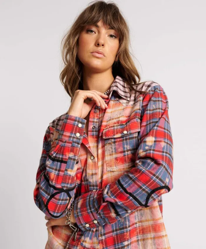 One Teaspoon Shirts Women Distressed Flannel Western Shirt