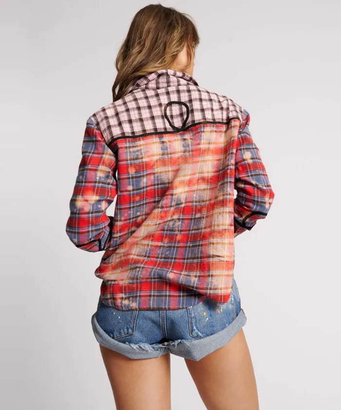 One Teaspoon Shirts Women Distressed Flannel Western Shirt