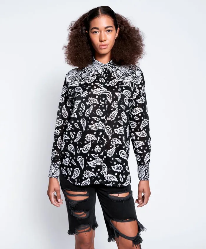 One Teaspoon Shirts Women Hand Batik Paisley Western Shirt