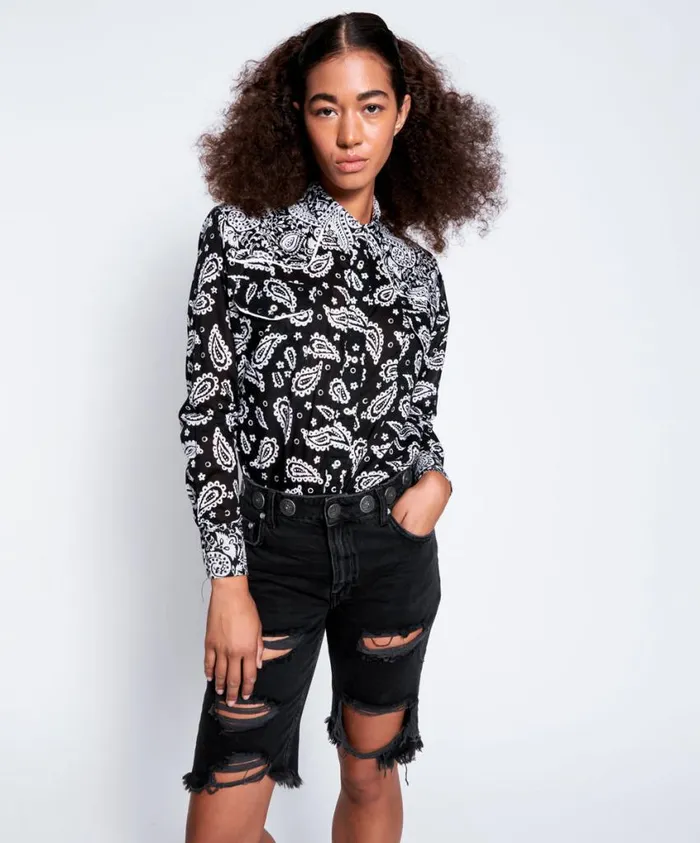 One Teaspoon Shirts Women Hand Batik Paisley Western Shirt