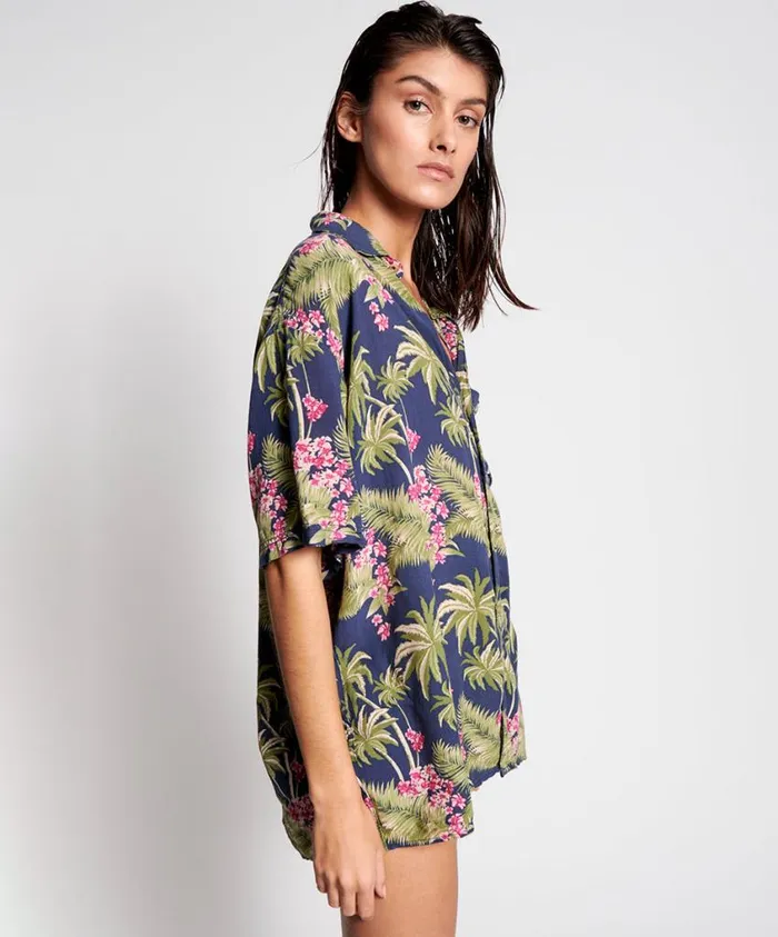 One Teaspoon Shirts Women Hawaiian Shirt Blue
