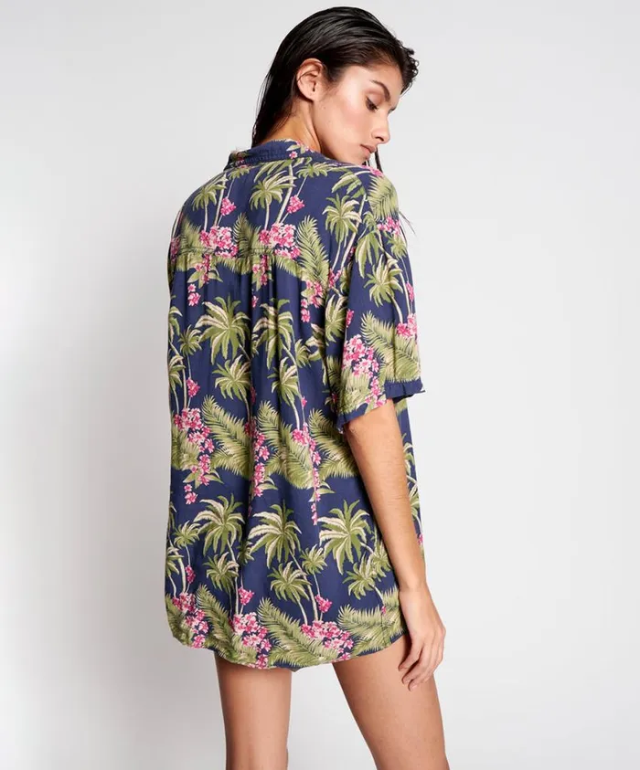 One Teaspoon Shirts Women Hawaiian Shirt Blue
