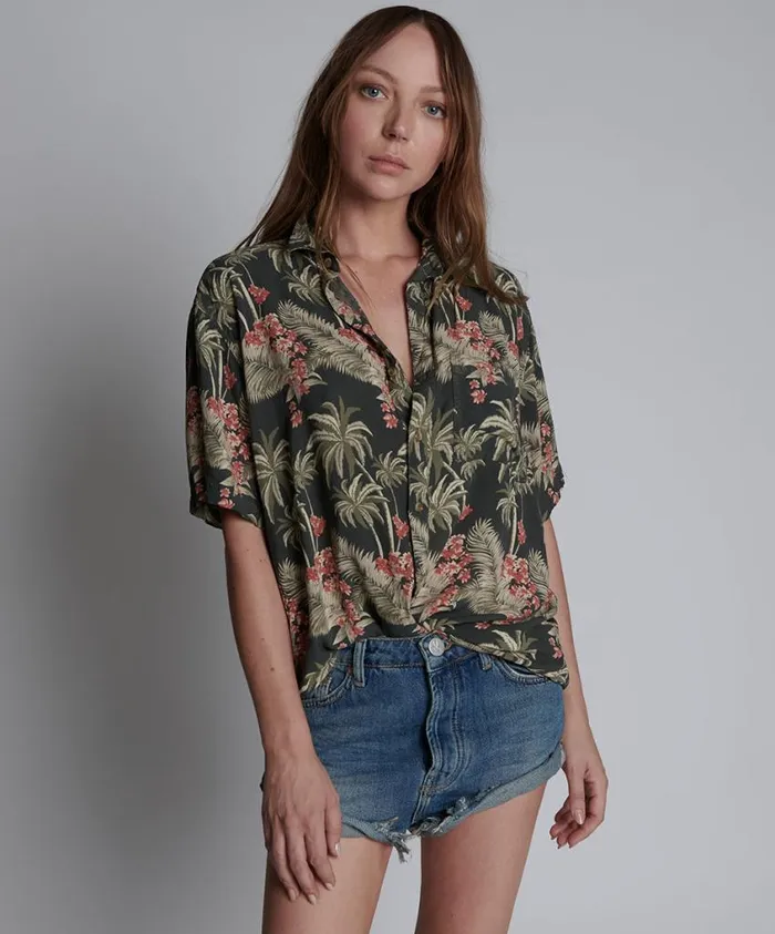 One Teaspoon Shirts Women Khaki Palm Hawaiian Shirt