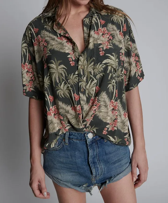 One Teaspoon Shirts Women Khaki Palm Hawaiian Shirt