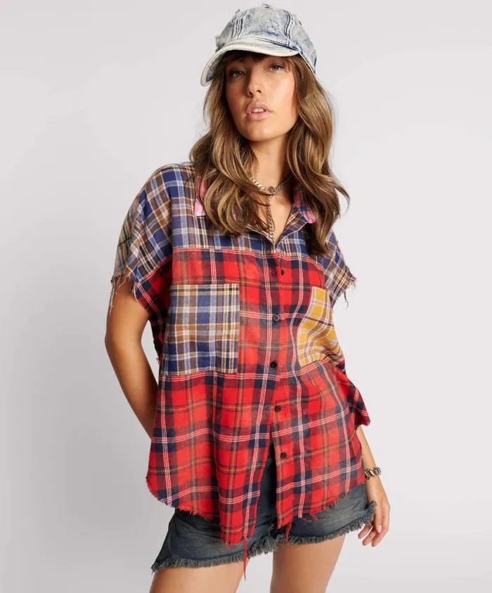 One Teaspoon Shirts Women Mixed Flannel Cut Off Daria Shirt