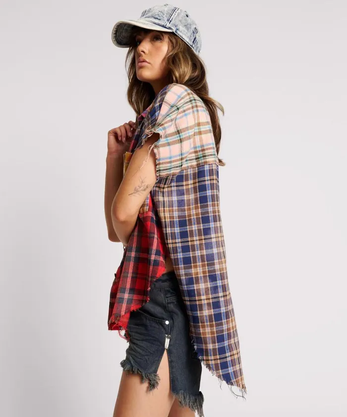 One Teaspoon Shirts Women Mixed Flannel Cut Off Daria Shirt