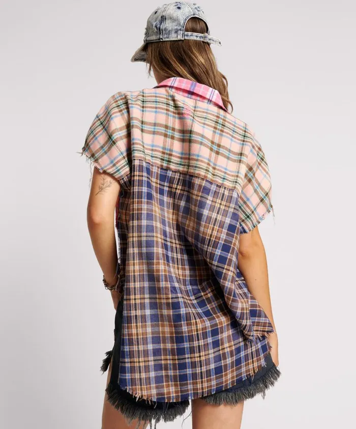 One Teaspoon Shirts Women Mixed Flannel Cut Off Daria Shirt