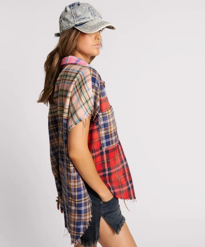 One Teaspoon Shirts Women Mixed Flannel Cut Off Daria Shirt